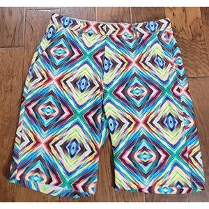 Hreski Men's Loud Multicolored Diagonal Square Golf Shorts Sz‎ 34x10